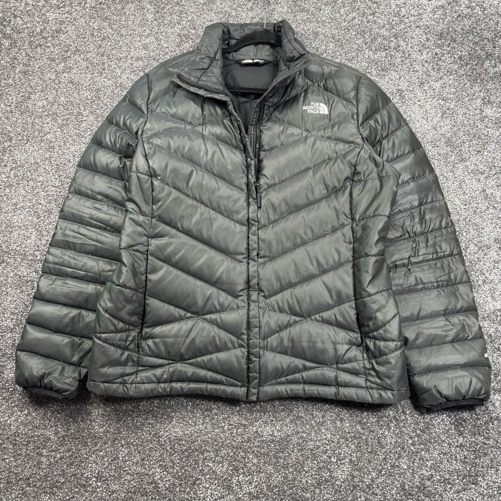 The North Face Puffer Jacket Women's XL Gray 550 Down Full Zip Quilted